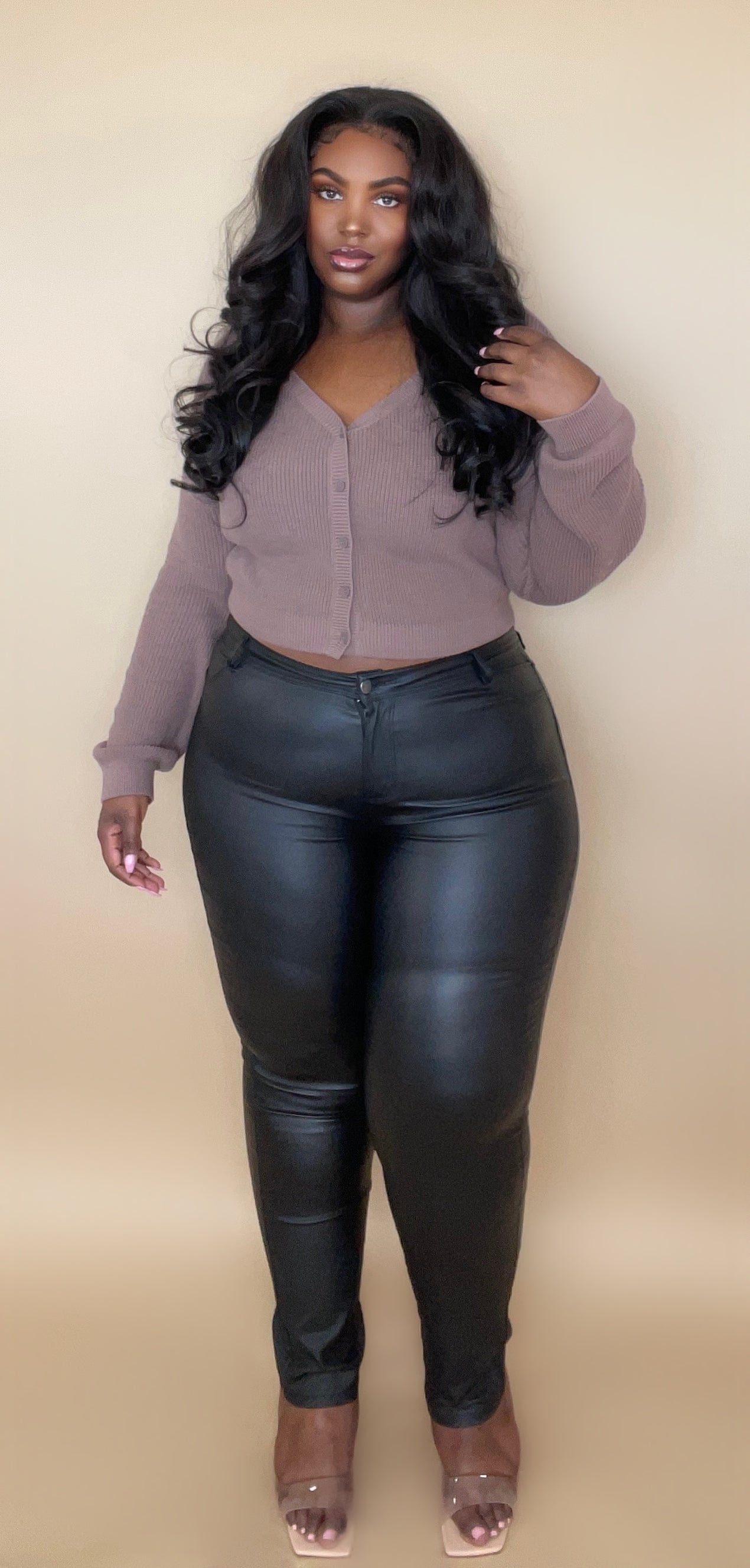 Black girls top in leather pants