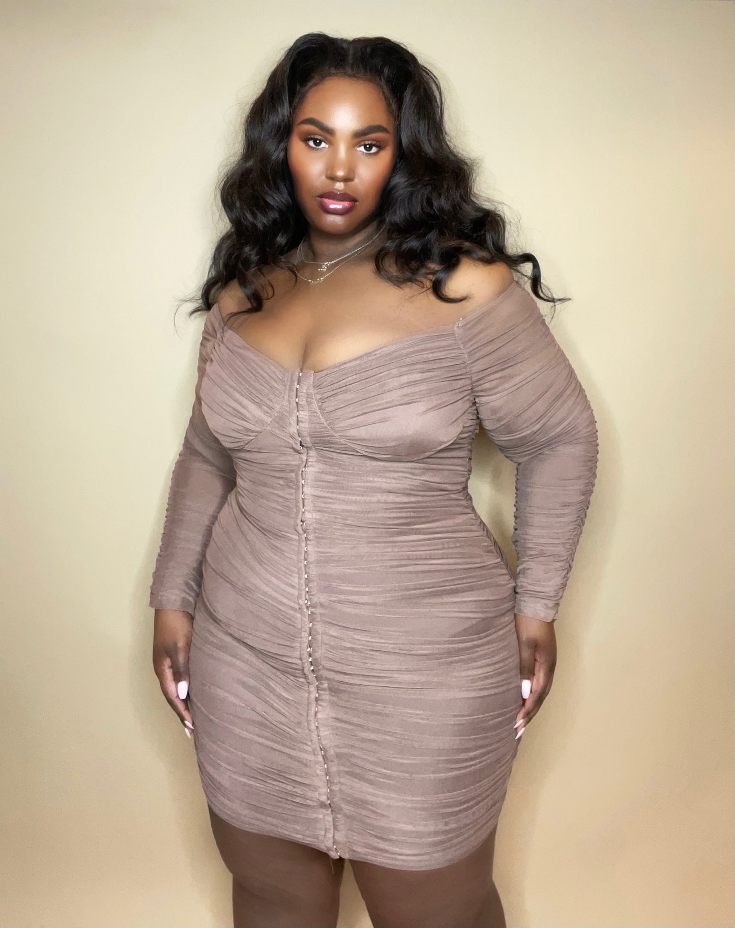 Hooked On You Ruched Mesh Mini Dress - Kourtney Kouture