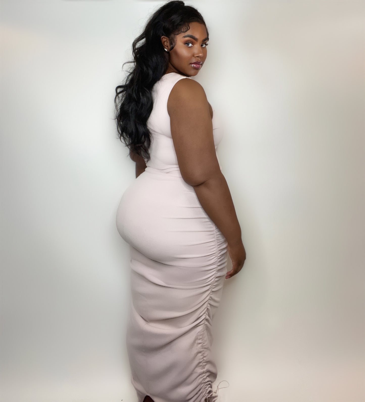 Cater To Me Ribbed Ruched Drawstring Dress - Kourtney Kouture