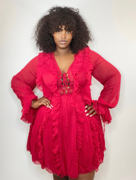 Lady in Red Ruffle Dress - Kourtney Kouture