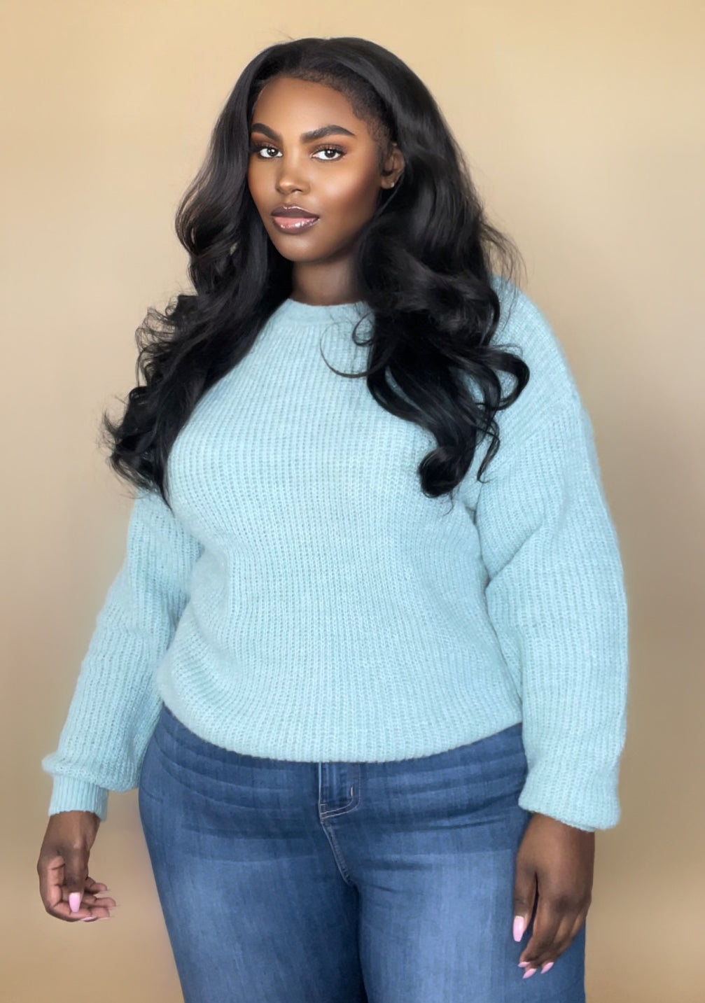 Plus size light blue sweater deals