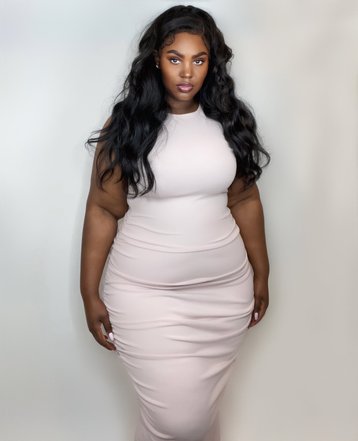 Cater To Me Ribbed Ruched Drawstring Dress - Kourtney Kouture 